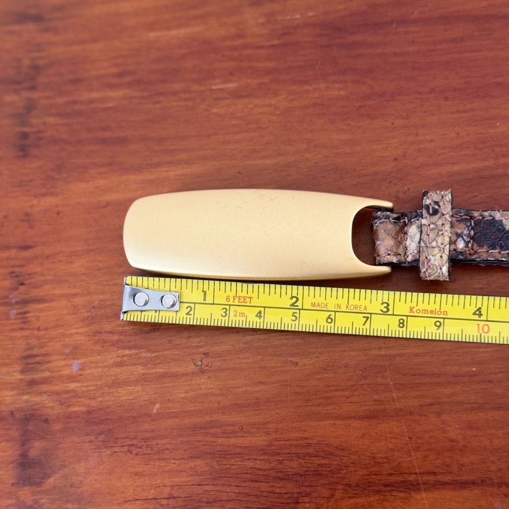 Vintage Nbel Leather Brown Snakeskin Belt with Gold Buckle - Picture 4 of 7